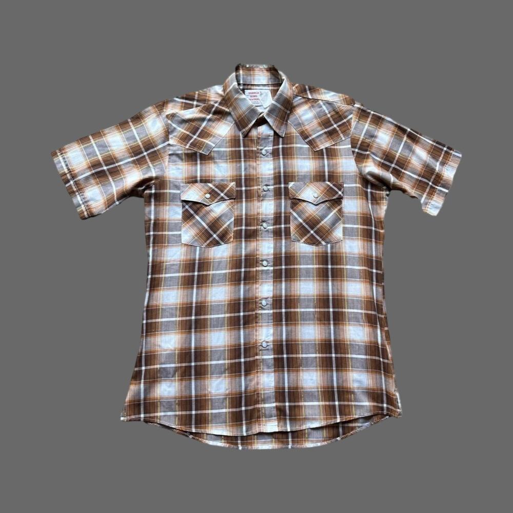 Vintage Saddle King Western Pearl Snap Shirt Brown XL